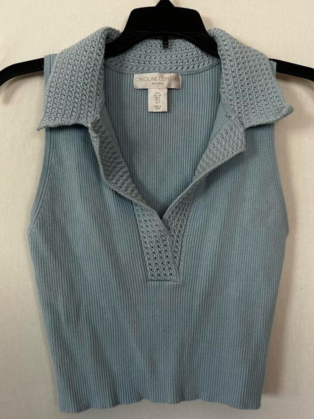 Vintage Blue Ribbed Knit Polo Tank Top Womens Small Cropped Sleeveless - Picture 5 of 7